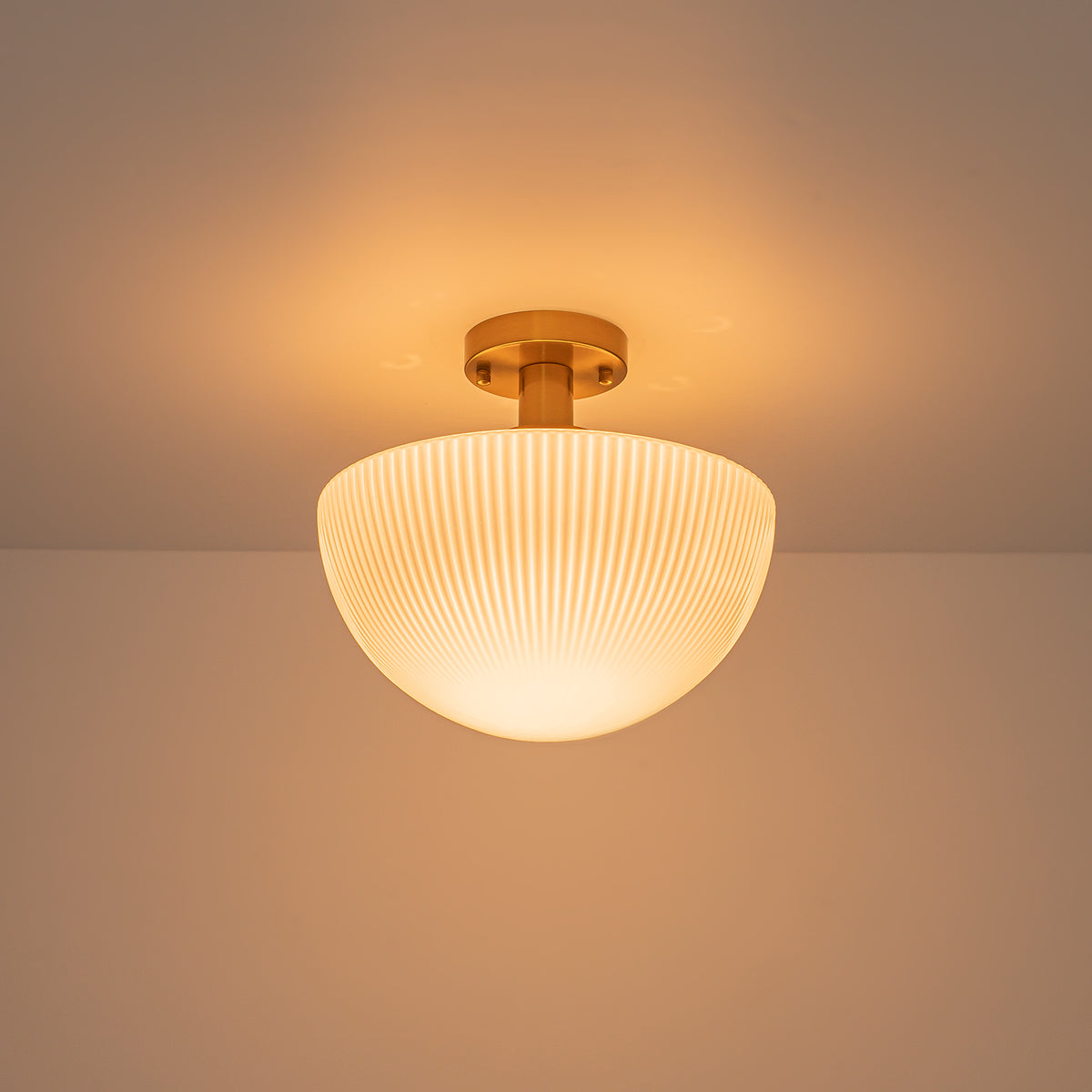 Dome Semi-Flush Mount Ceiling Light Ribbed Frosted Glass Shade Foyer - product image 3 | Zenvolit