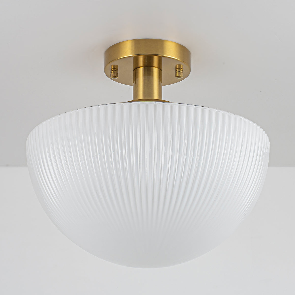 Dome Semi-Flush Mount Ceiling Light Ribbed Frosted Glass Shade Foyer - product image 5 | Zenvolit