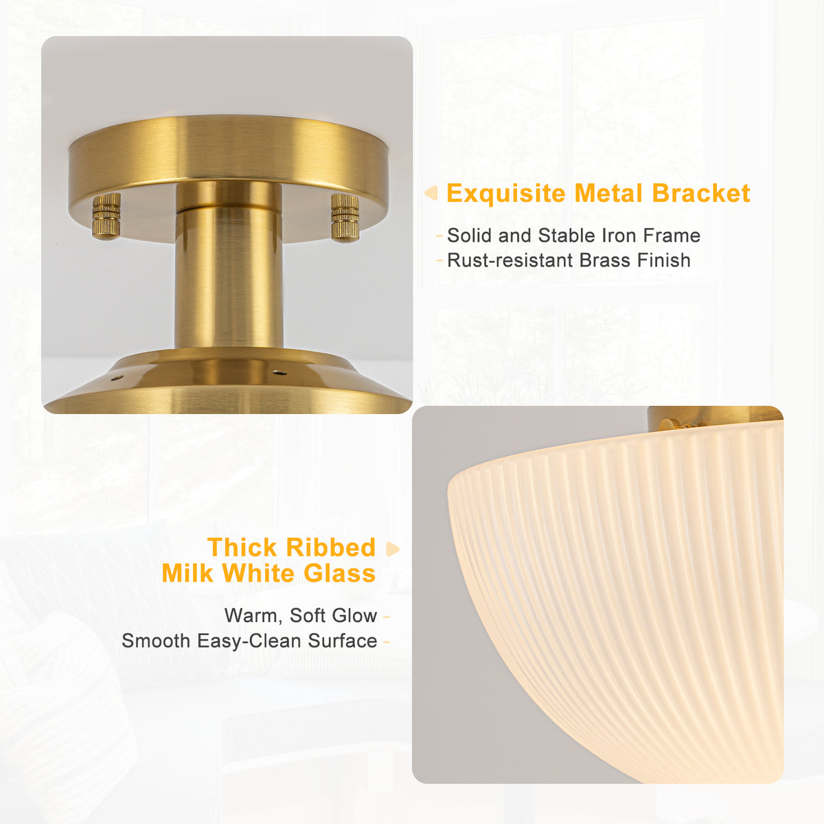 Dome Semi-Flush Mount Ceiling Light Ribbed Frosted Glass Shade Foyer - product image 10 | Zenvolit