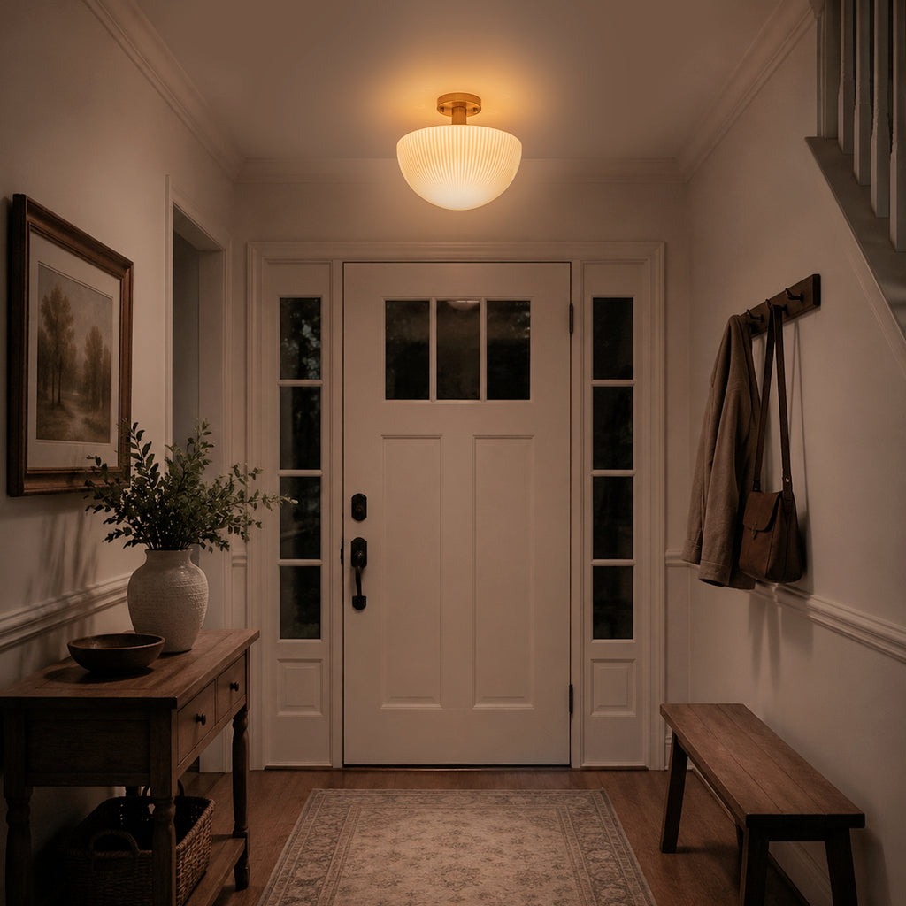 Dome Semi-Flush Mount Ceiling Light Ribbed Frosted Glass Shade Foyer - product image 14 | Zenvolit