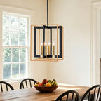 4 Light Cage Pendant Light Black Metal Rope Farmhouse Light Kitchen - product image 1 | Zenvolit