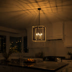4 Light Cage Pendant Light Black Metal Rope Farmhouse Light Kitchen