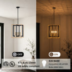 4 Light Cage Pendant Light Black Metal Rope Farmhouse Light Kitchen
