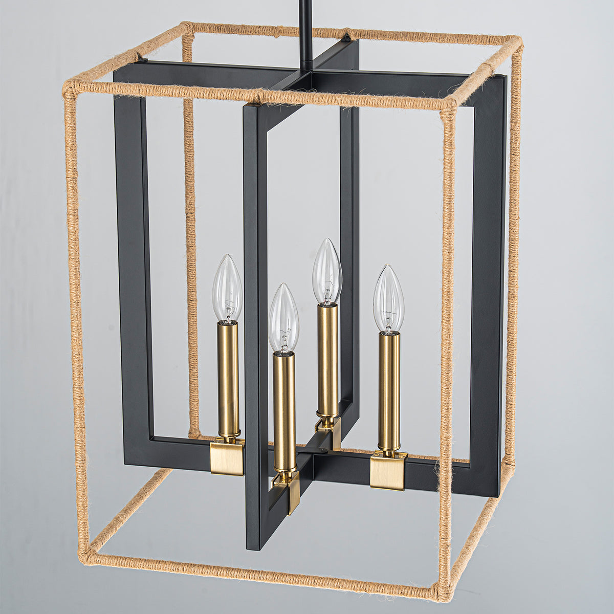 4 Light Cage Pendant Light Black Metal Rope Farmhouse Light Kitchen
