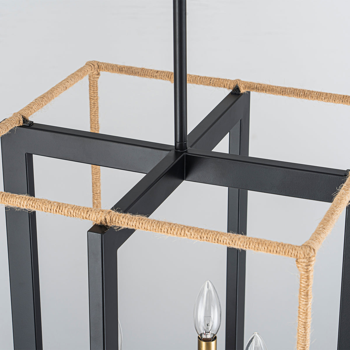 4 Light Cage Pendant Light Black Metal Rope Farmhouse Light Kitchen