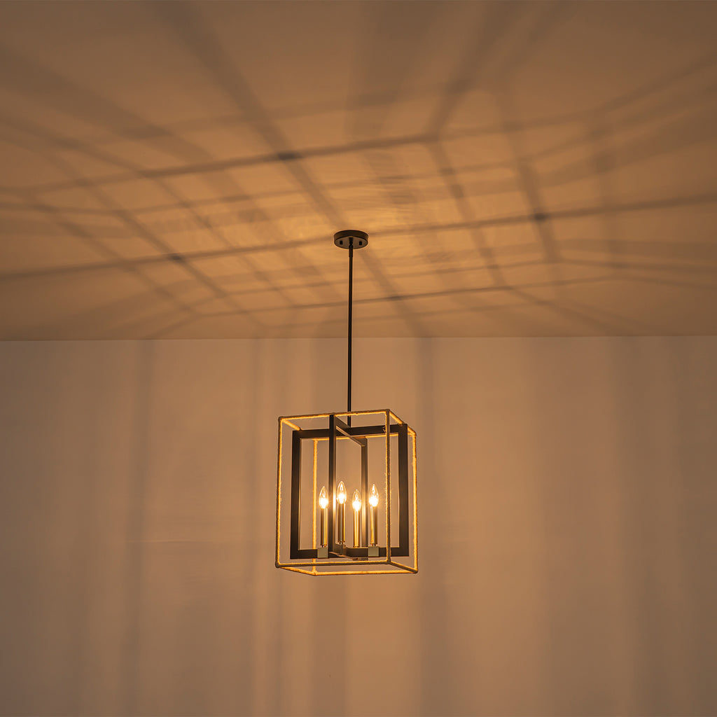 4 Light Cage Pendant Light Black Metal Rope Farmhouse Light Kitchen