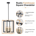 4 Light Cage Pendant Light Black Metal Rope Farmhouse Light Kitchen