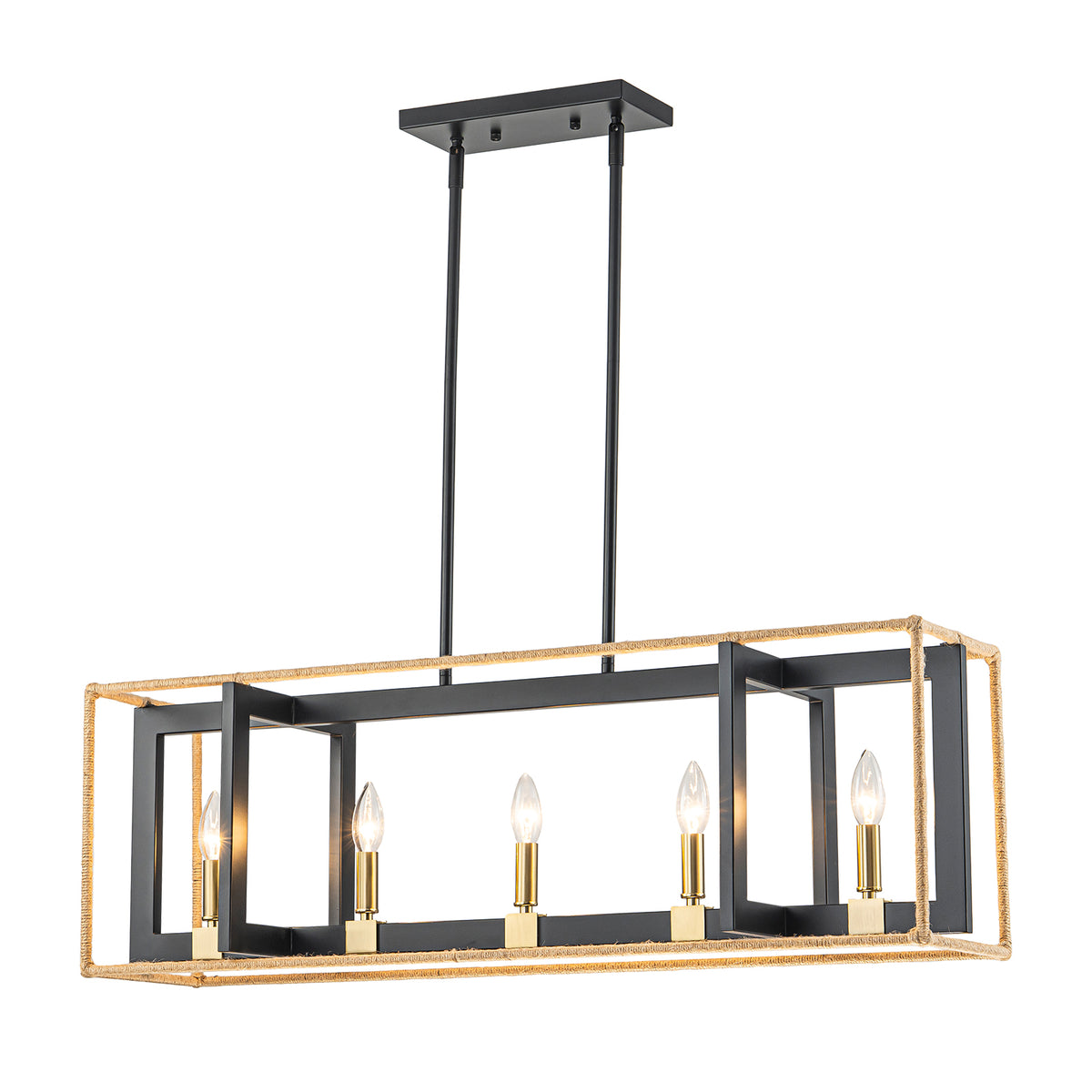 5 Light Chandelier Rope Wrapped Frame Farmhouse Linear Kitchen Island