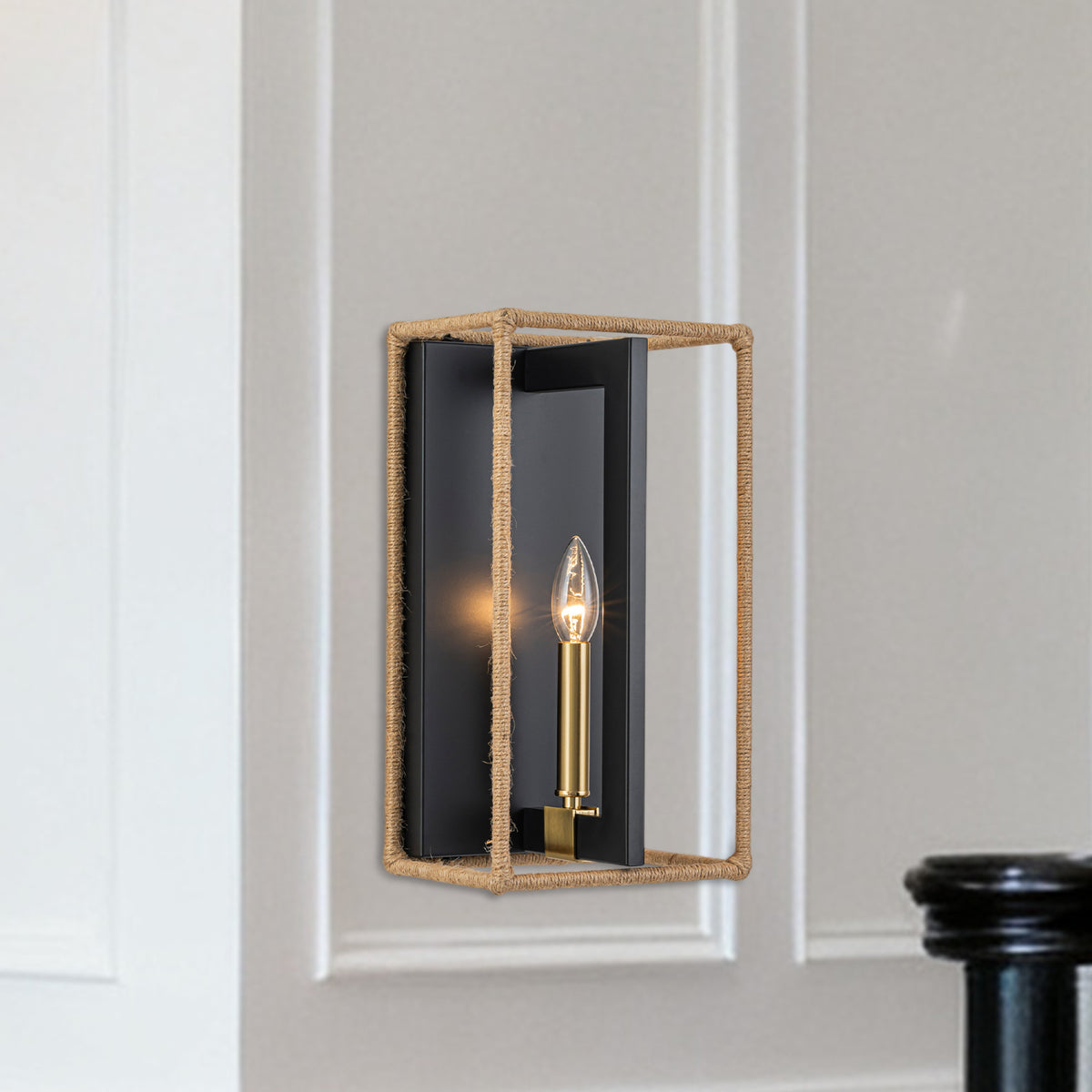 Rope Cage Wall Sconce Black Metal Farmhouse Wall Light Hallway - product image 1 | Zenvolit