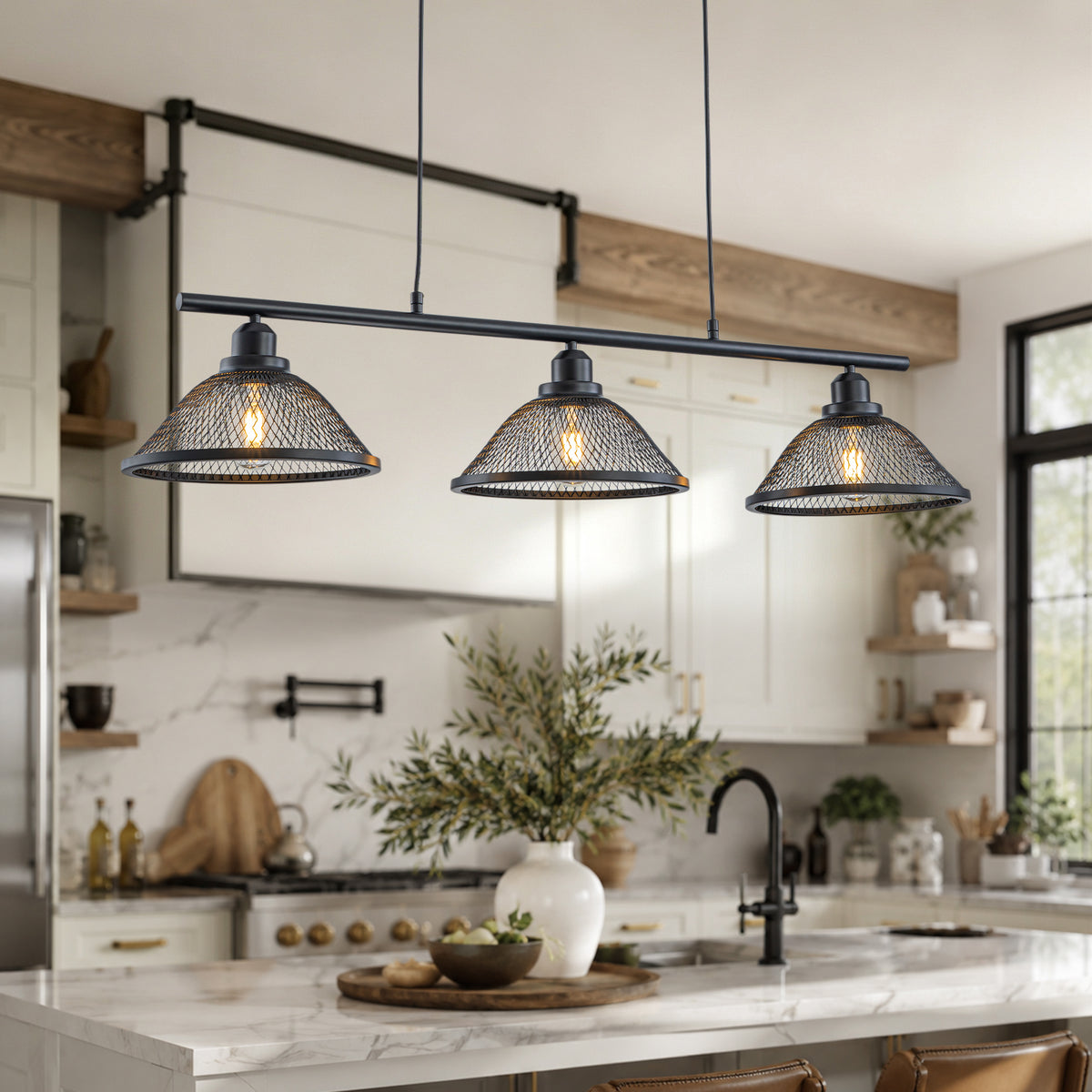 3 Light Industrial Cage Pendant Light Metal Linear Kitchen Island - product image 2 | Zenvolit