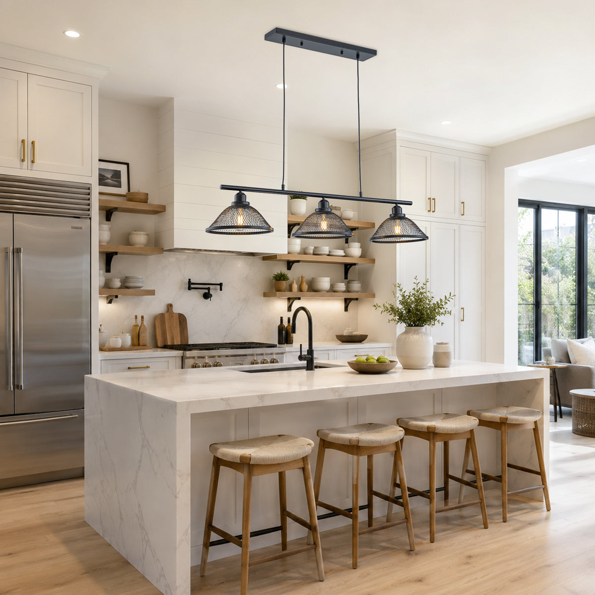 3 Light Industrial Cage Pendant Light Metal Linear Kitchen Island - product image 5 | Zenvolit