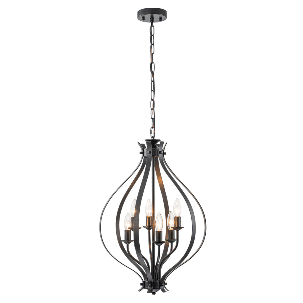 6 Light Geometric Chandelier Modern Black Metal Cage Pendant Light - product image 1 | Zenvolit
