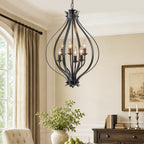 6 Light Geometric Chandelier Modern Black Metal Cage Pendant Light - product image 2 | Zenvolit