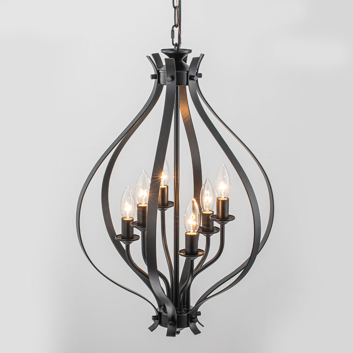 6 Light Geometric Chandelier Modern Black Metal Cage Pendant Light - product image 5 | Zenvolit