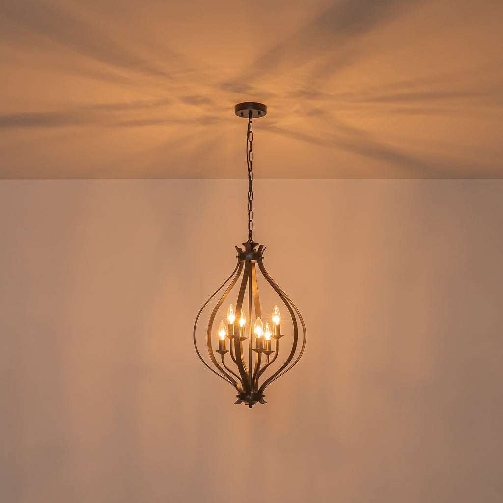 6 Light Geometric Chandelier Modern Black Metal Cage Pendant Light - product image 6 | Zenvolit