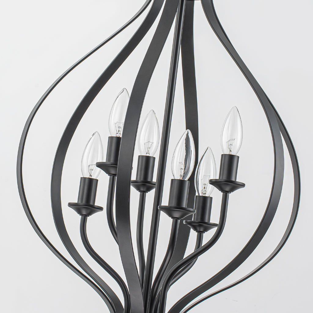 6 Light Geometric Chandelier Modern Black Metal Cage Pendant Light - product image 7 | Zenvolit