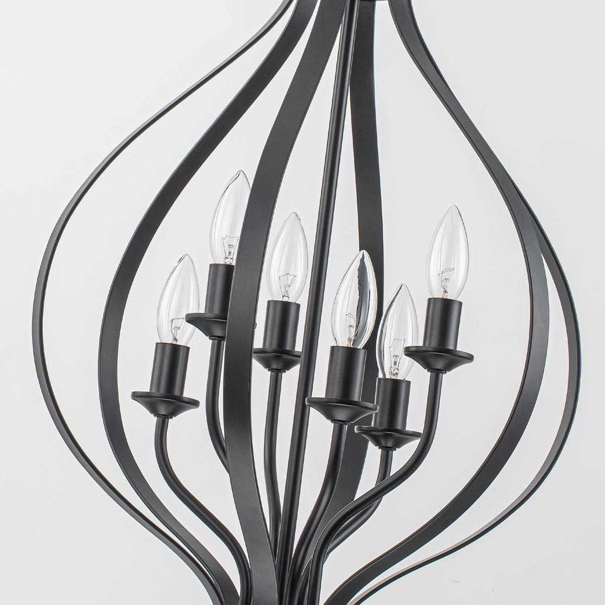 6 Light Geometric Chandelier Modern Black Metal Cage Pendant Light - product image 7 | Zenvolit