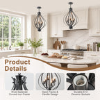 6 Light Geometric Chandelier Modern Black Metal Cage Pendant Light - product image 8 | Zenvolit