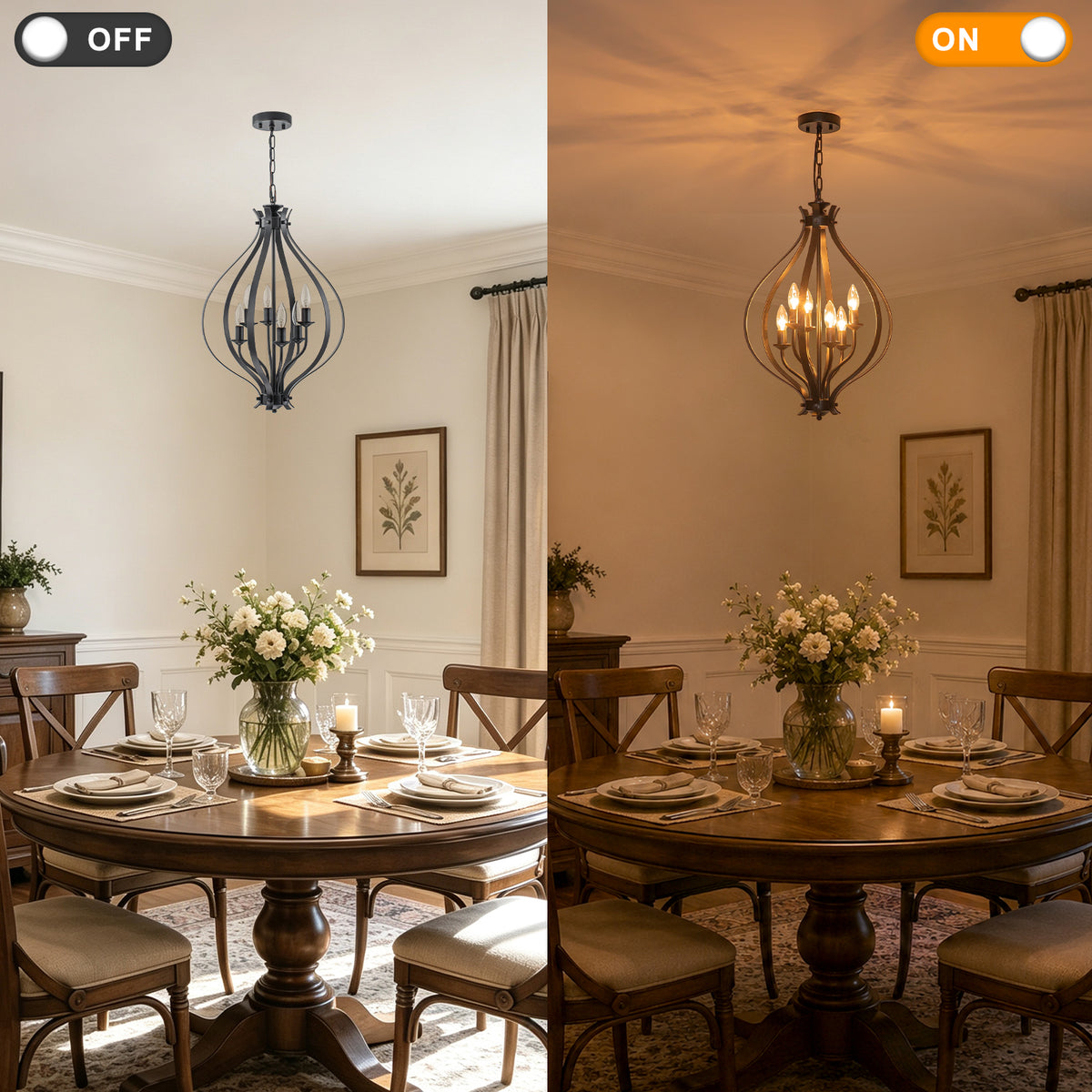 6 Light Geometric Chandelier Modern Black Metal Cage Pendant Light - product image 9 | Zenvolit