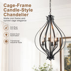 6 Light Geometric Chandelier Modern Black Metal Cage Pendant Light - product image 11 | Zenvolit