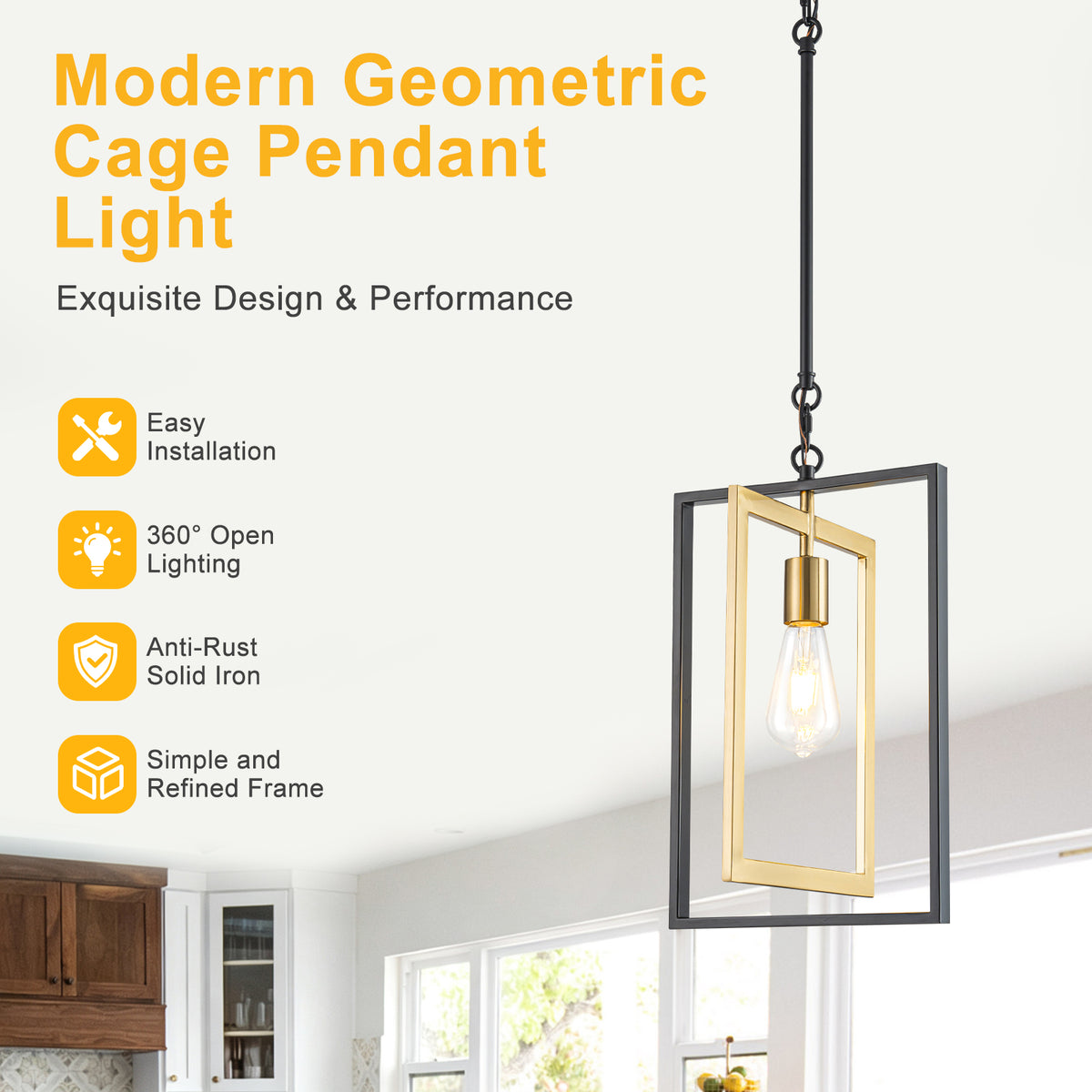 Geometric Pendant Light Open Cage Hanging Light Fixture Kitchen Island