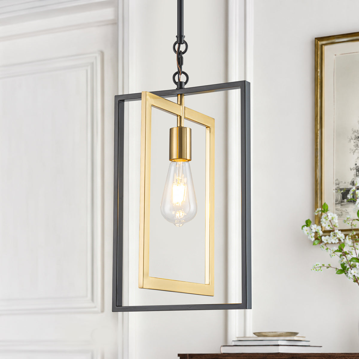 Geometric Pendant Light Open Cage Hanging Light Fixture Kitchen Island