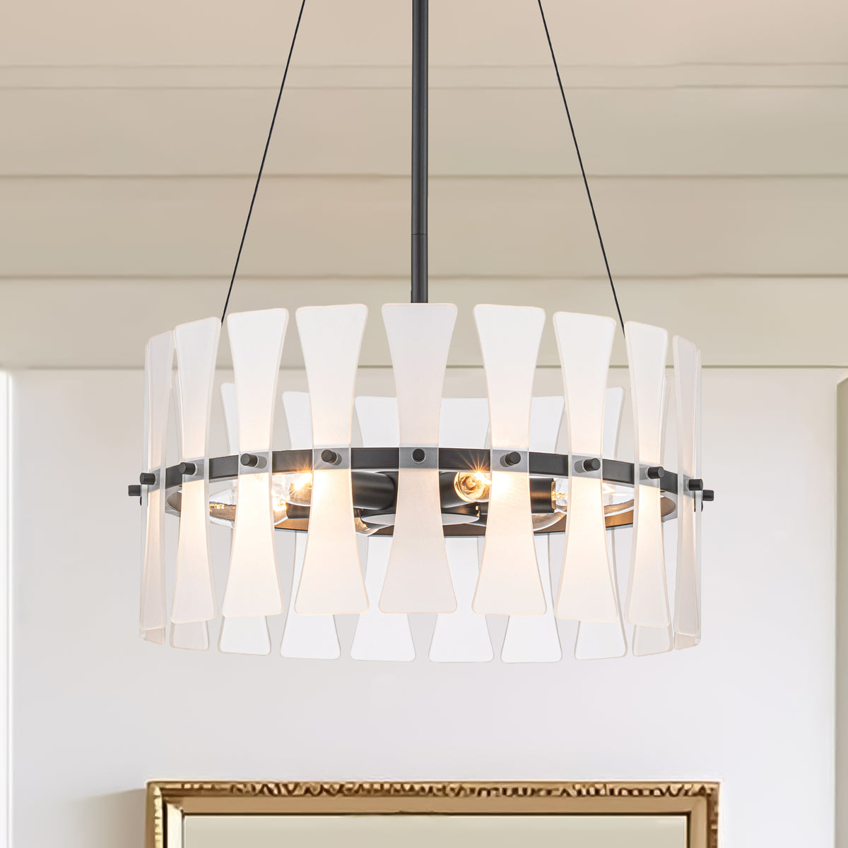 6 Light Modern Frosted Glass Ring Chandelier Bow-Inspired Glass Panels - product image 1 | Zenvolit