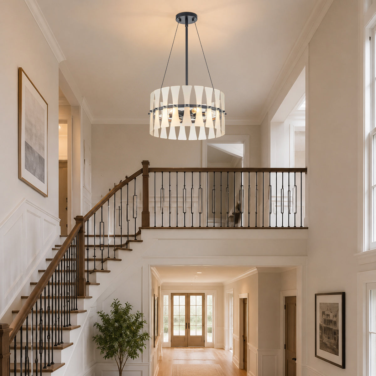 6 Light Modern Frosted Glass Ring Chandelier Bow-Inspired Glass Panels - product image 2 | Zenvolit
