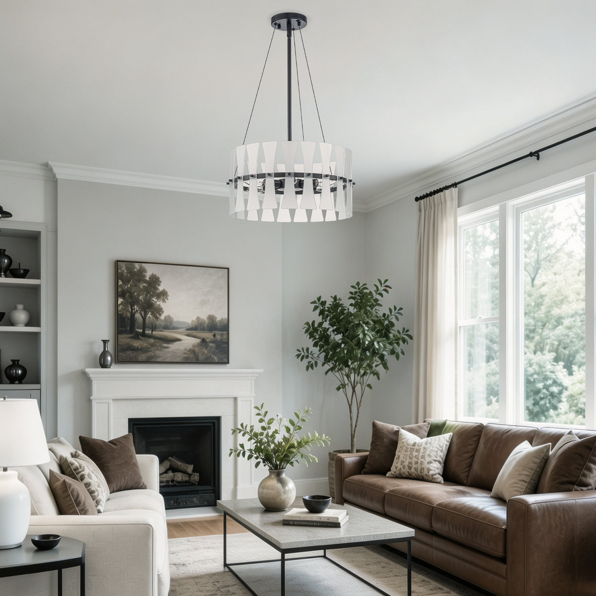 6 Light Modern Frosted Glass Ring Chandelier Bow-Inspired Glass Panels - product image 3 | Zenvolit