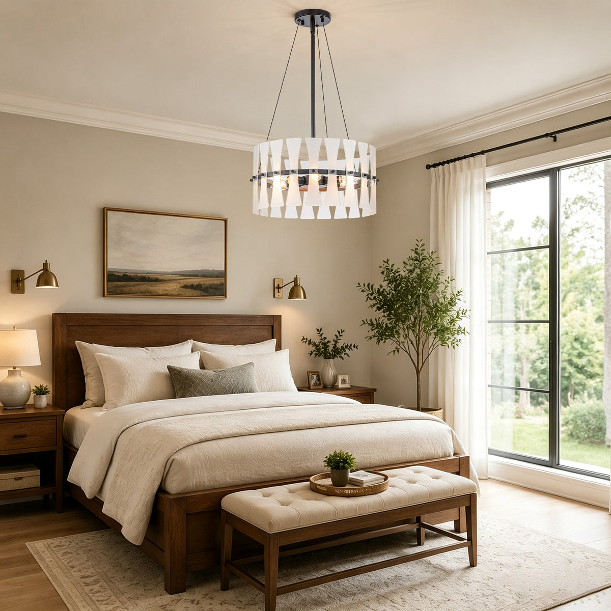 6 Light Modern Frosted Glass Ring Chandelier Bow-Inspired Glass Panels - product image 4 | Zenvolit