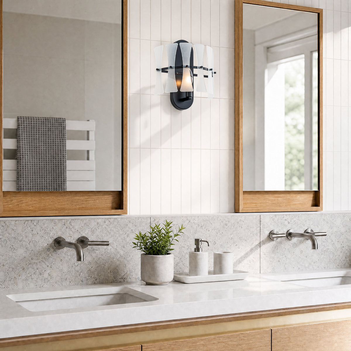 Modern Frosted Glass Wall Sconce Wall Light Bow-Inspired Glass Panels - product image 5 | Zenvolit