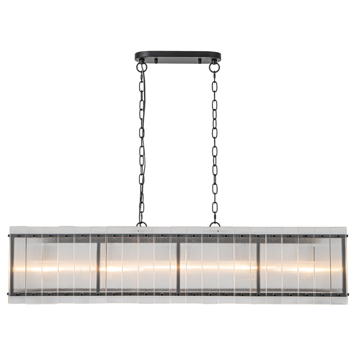 Linear Pendant Light Modern Rectangular Chandelier Ribbed Glass Panels - product image 1 | Zenvolit