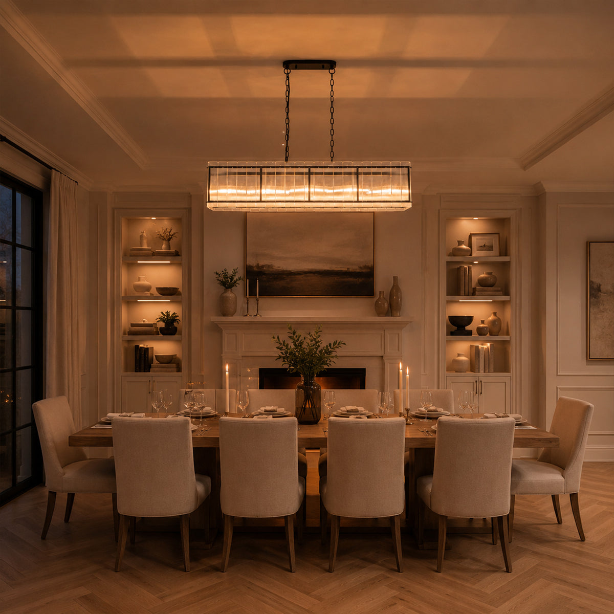 Linear Pendant Light Modern Rectangular Chandelier Ribbed Glass Panels - product image 2 | Zenvolit