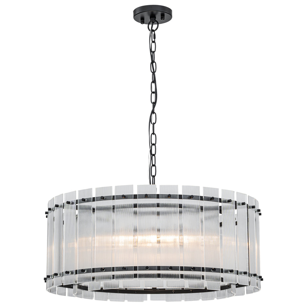 6 Light Round Ring Chandelier Ribbed Glass Pendant Light Circular - product image 1 | Zenvolit