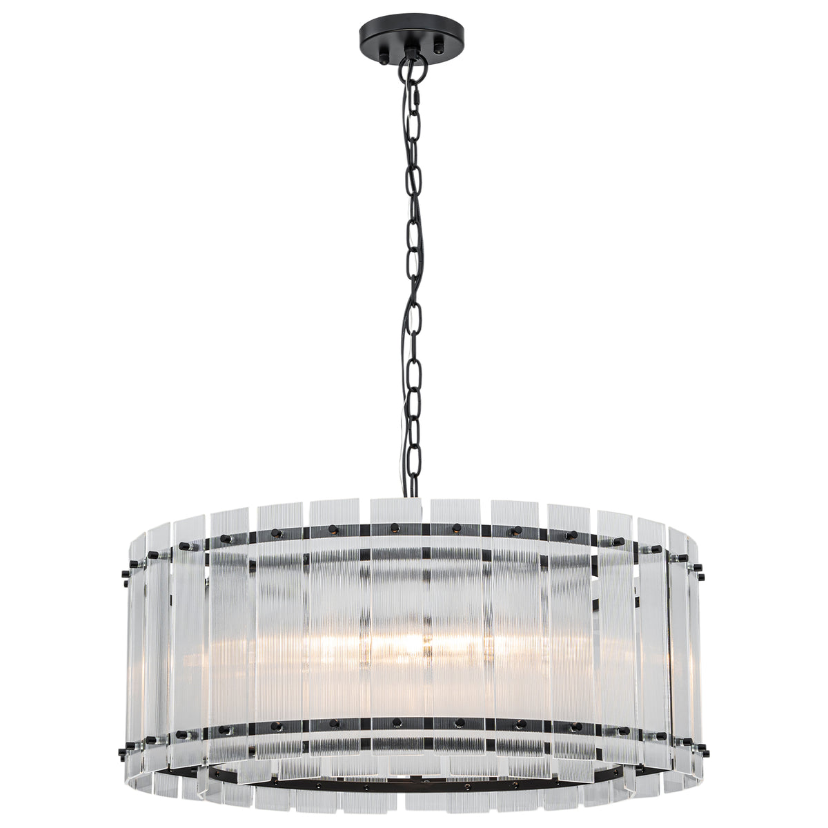 6 Light Round Ring Chandelier Ribbed Glass Pendant Light Circular - product image 1 | Zenvolit