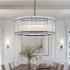 6 Light Round Ring Chandelier Ribbed Glass Pendant Light Circular - product image 2 | Zenvolit