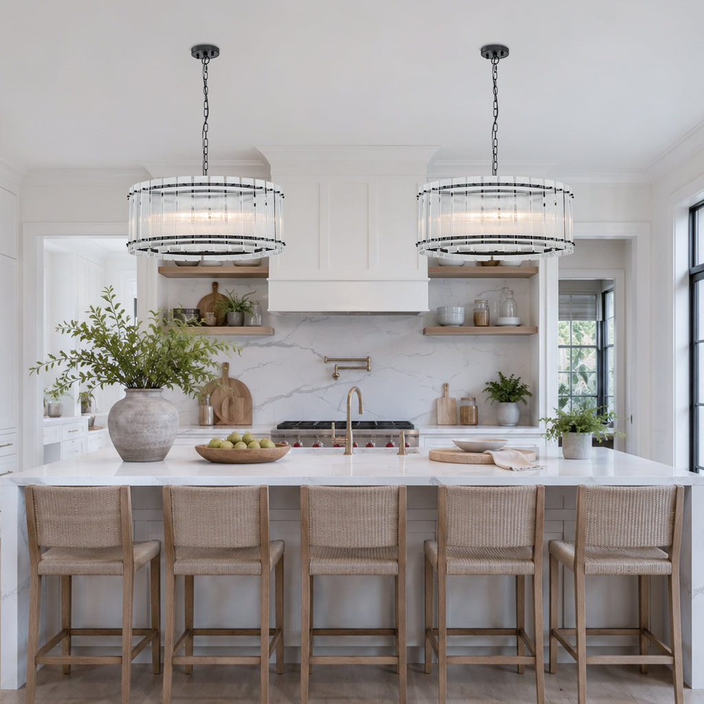 6 Light Round Ring Chandelier Ribbed Glass Pendant Light Circular - product image 3 | Zenvolit