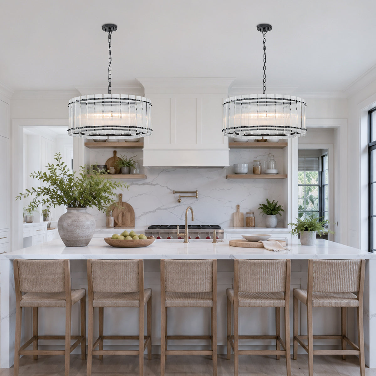 6 Light Round Ring Chandelier Ribbed Glass Pendant Light Circular - product image 3 | Zenvolit