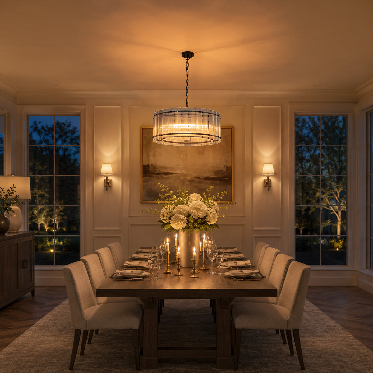 6 Light Round Ring Chandelier Ribbed Glass Pendant Light Circular - product image 4 | Zenvolit