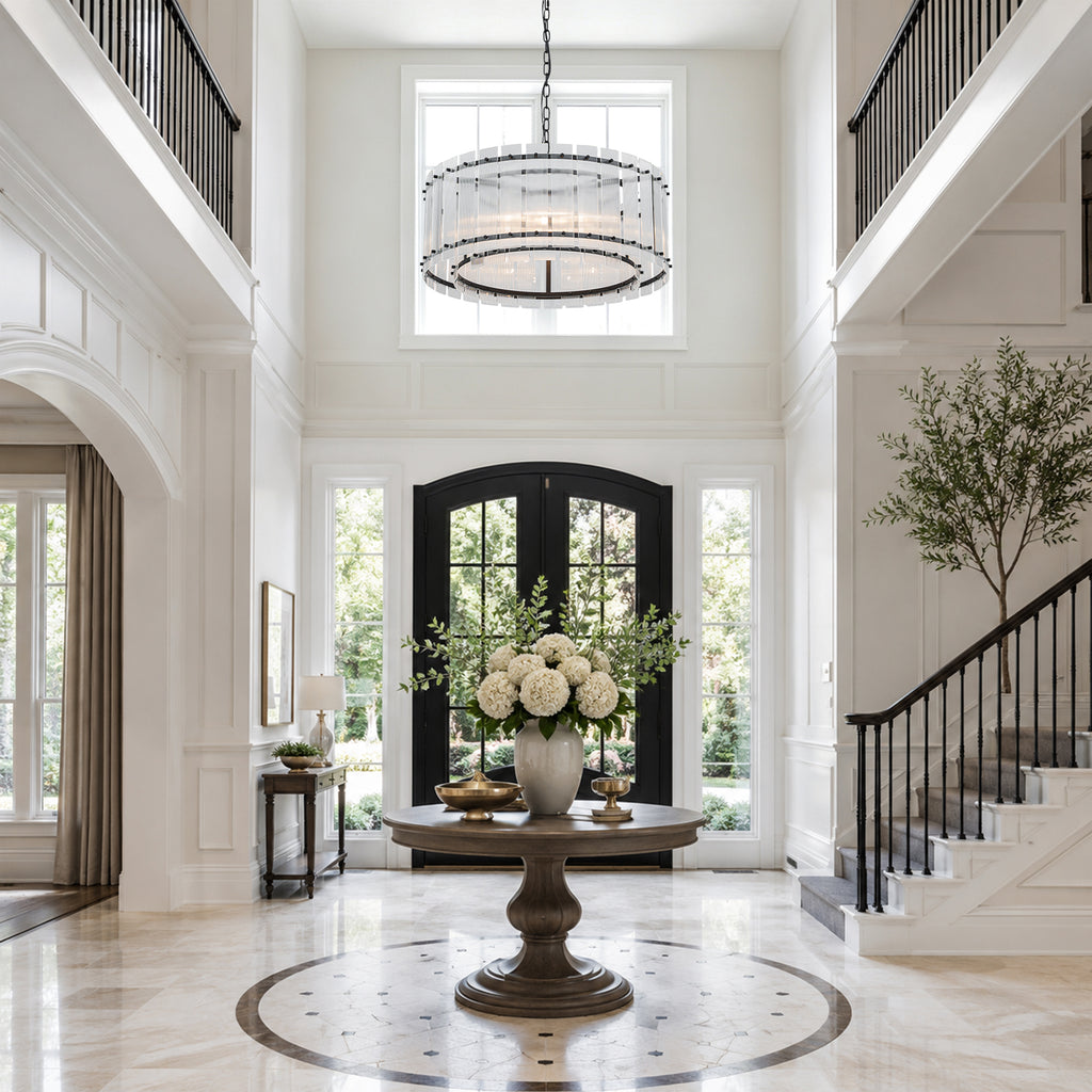 6 Light Round Ring Chandelier Ribbed Glass Pendant Light Circular - product image 5 | Zenvolit