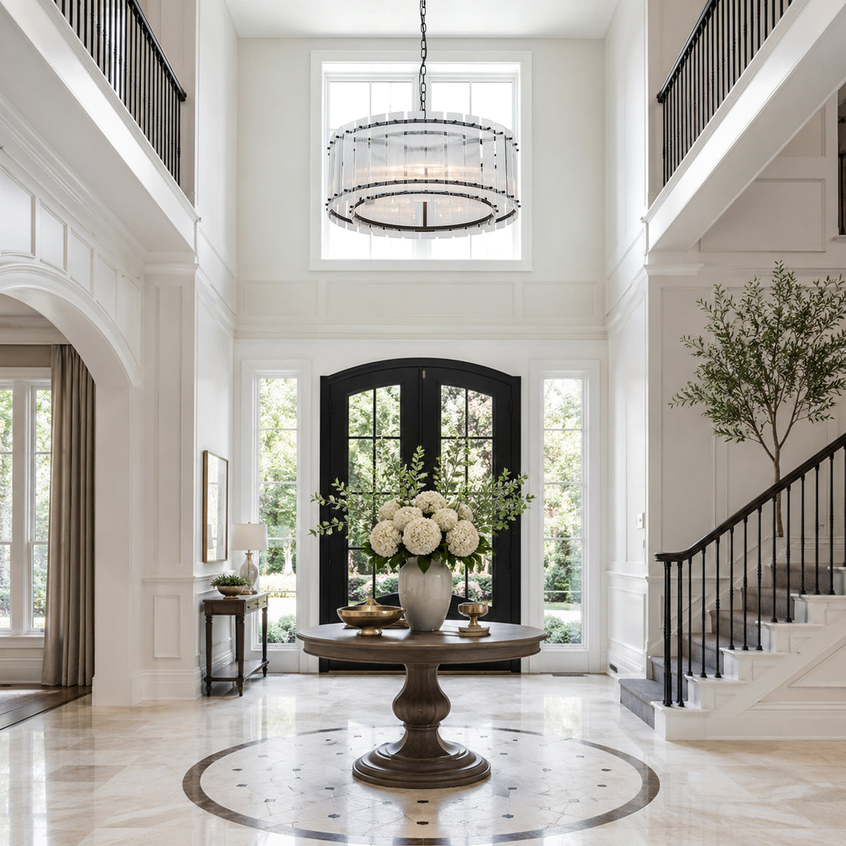 6 Light Round Ring Chandelier Ribbed Glass Pendant Light Circular - product image 5 | Zenvolit