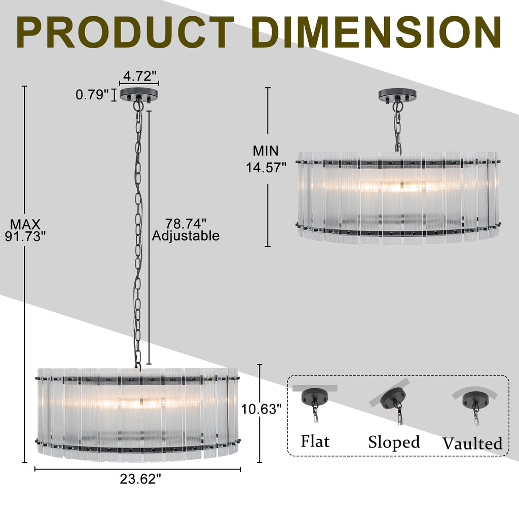 6 Light Round Ring Chandelier Ribbed Glass Pendant Light Circular - product image 7 | Zenvolit