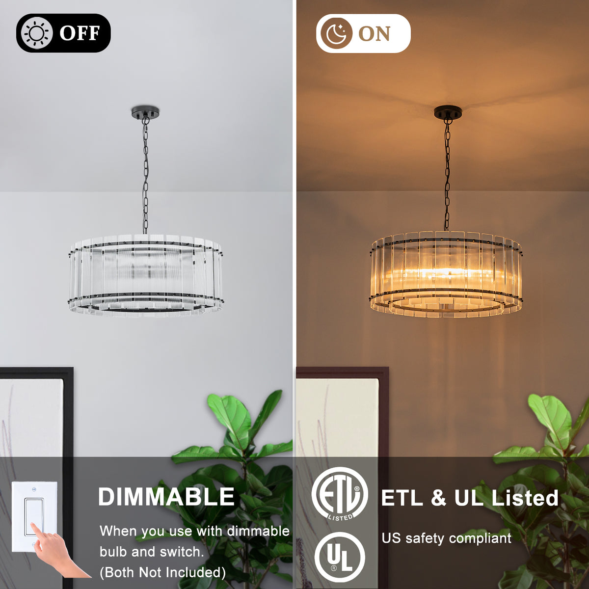 6 Light Round Ring Chandelier Ribbed Glass Pendant Light Circular - product image 8 | Zenvolit