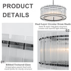 6 Light Round Ring Chandelier Ribbed Glass Pendant Light Circular - product image 10 | Zenvolit