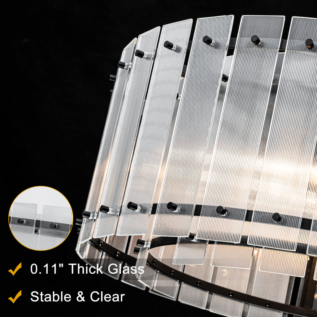 6 Light Round Ring Chandelier Ribbed Glass Pendant Light Circular - product image 11 | Zenvolit