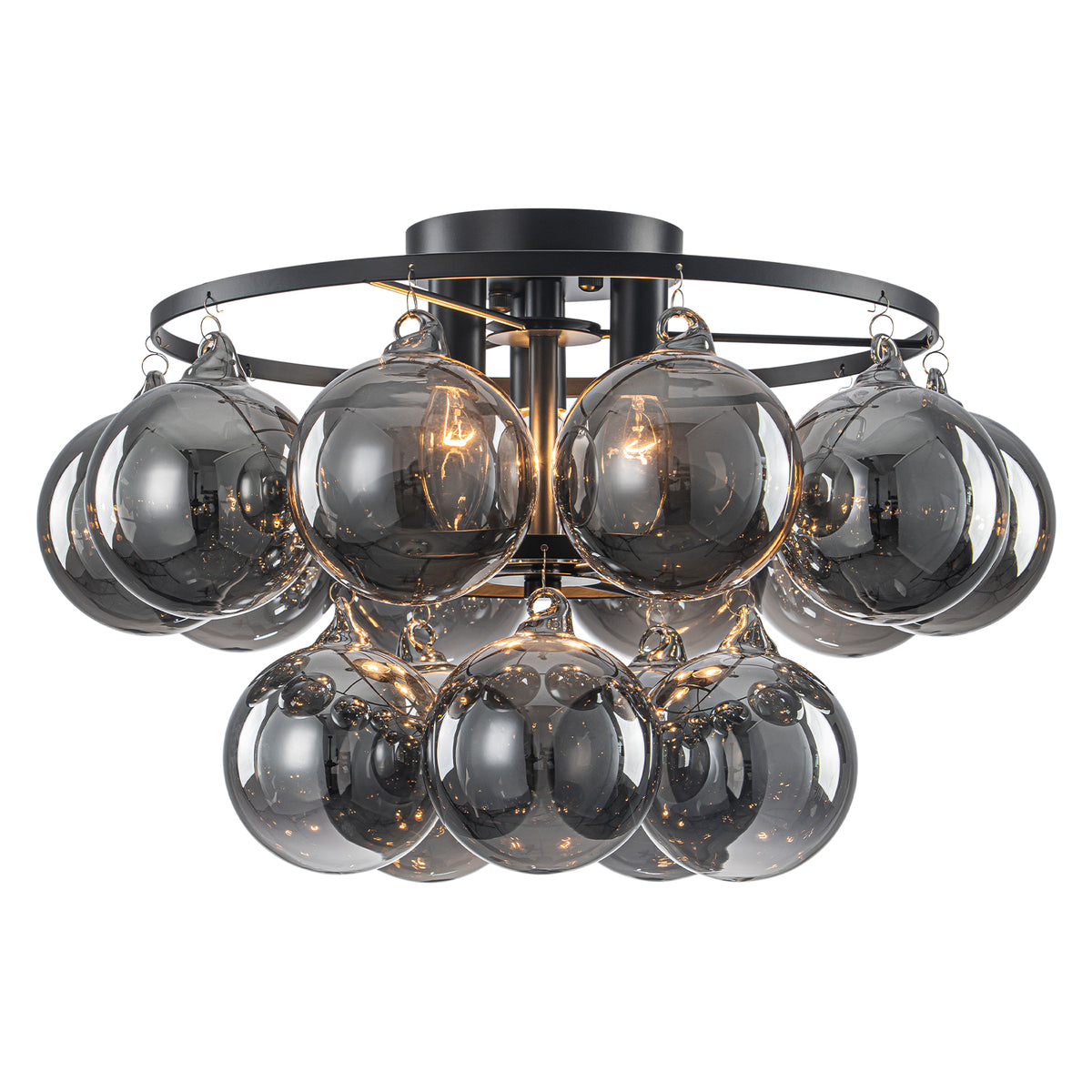 3 Light Smoked Glass Globe Chandelier Modern Flush Mount Ceiling Light for Dining Room - product image 1 | Zenvolit