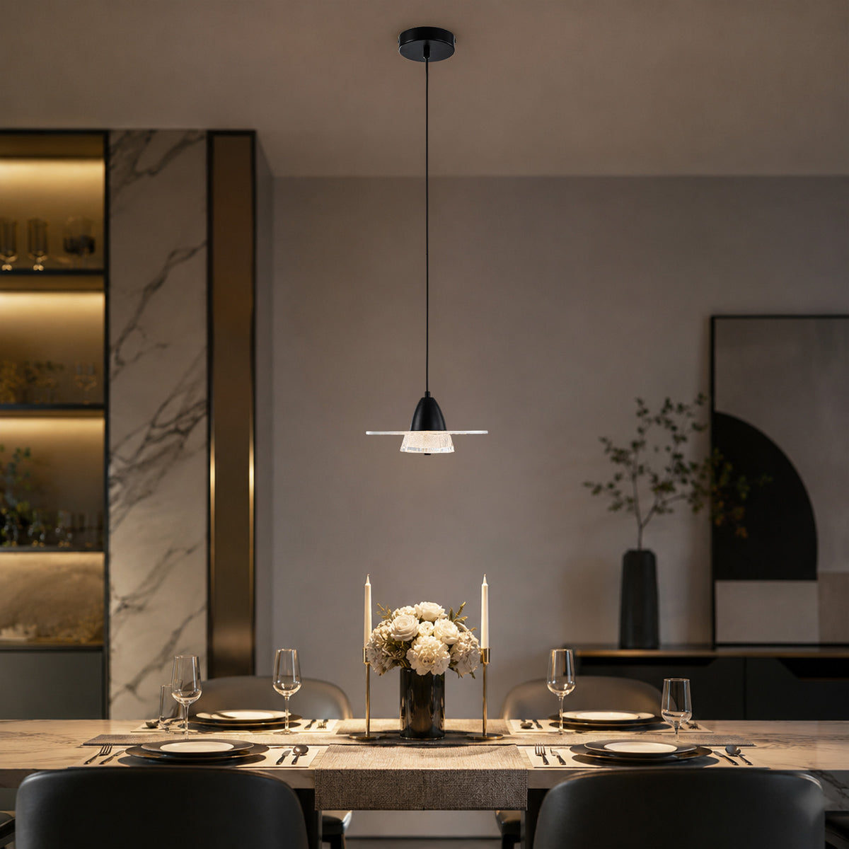 Modern LED Acrylic Mini Pendant Light Stone-Texture Clear Acrylic - product image 2 | Zenvolit