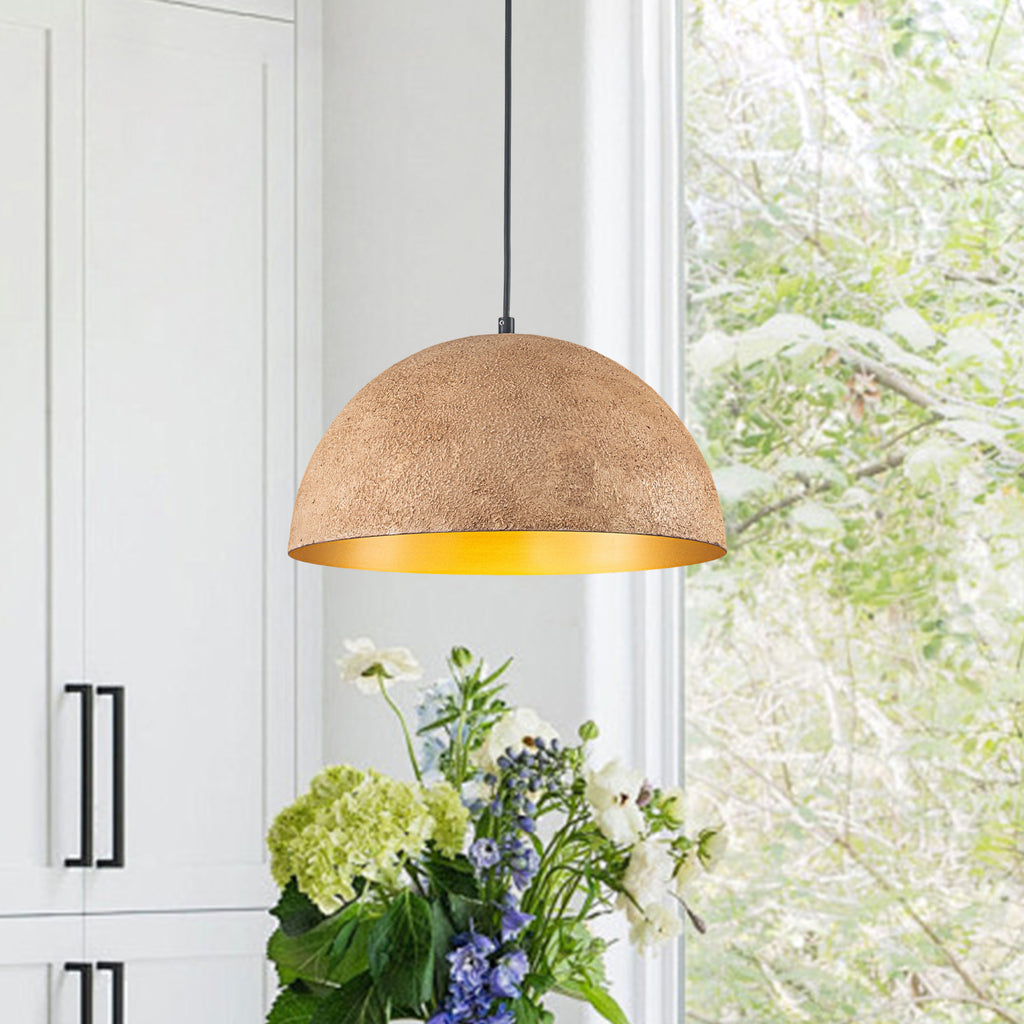 Dome Pendant Light Metal Rough Textured Earth‑toned Sand Finish - product image 1 | Zenvolit