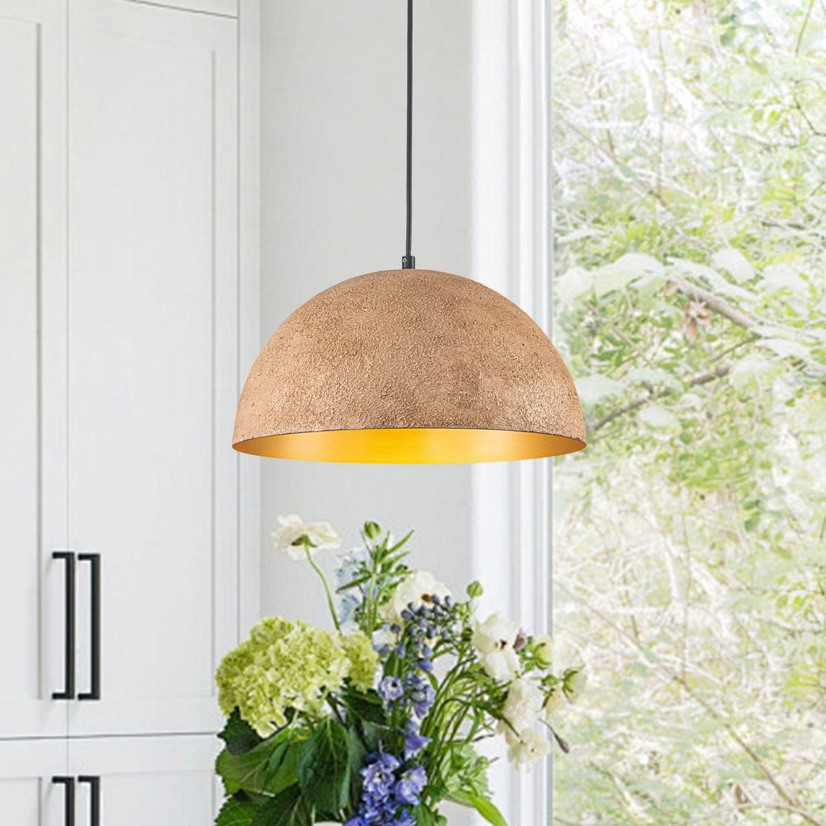 Dome Pendant Light Metal Rough Textured Earth‑toned Sand Finish - product image 1 | Zenvolit
