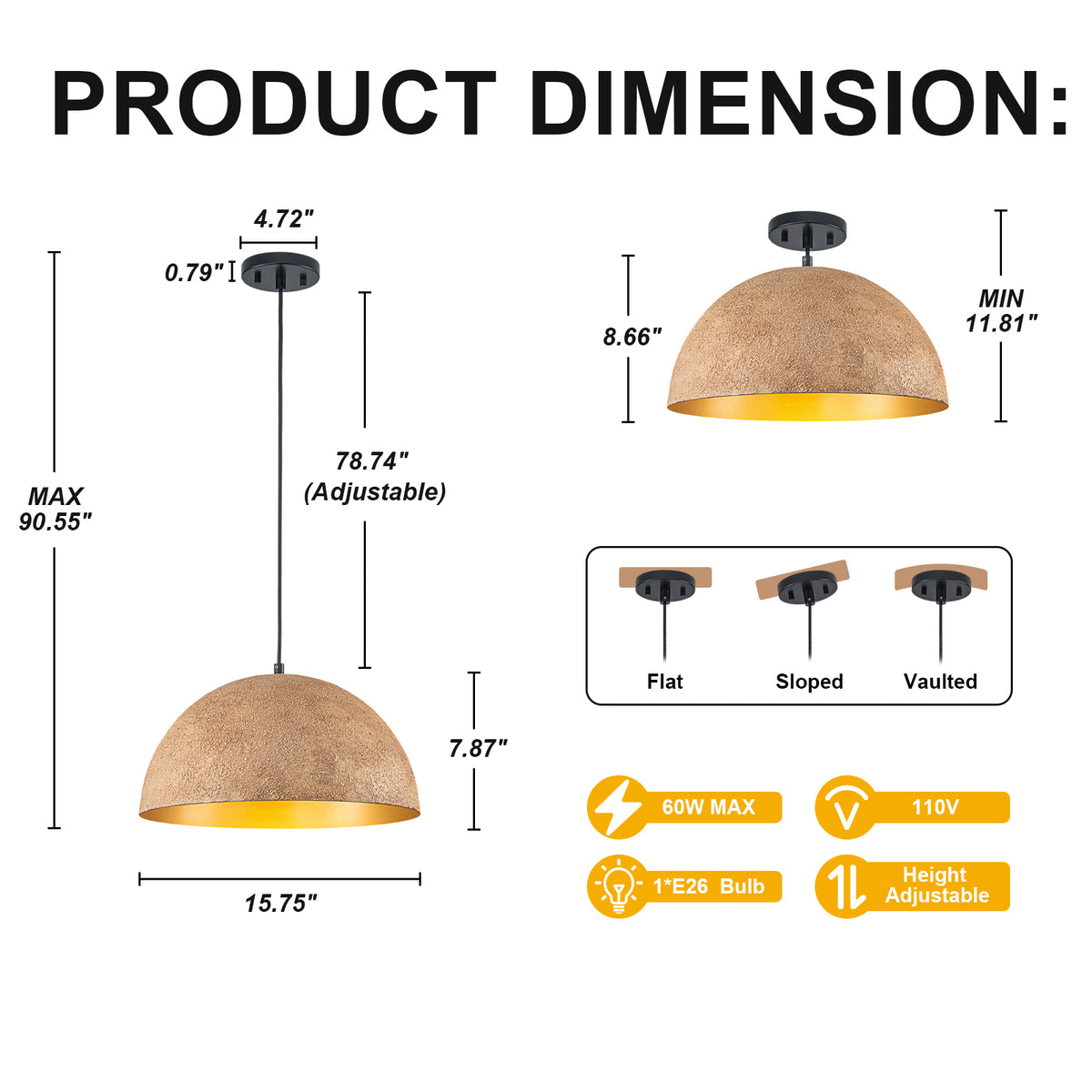 Dome Pendant Light Metal Rough Textured Earth‑toned Sand Finish - product image 8 | Zenvolit